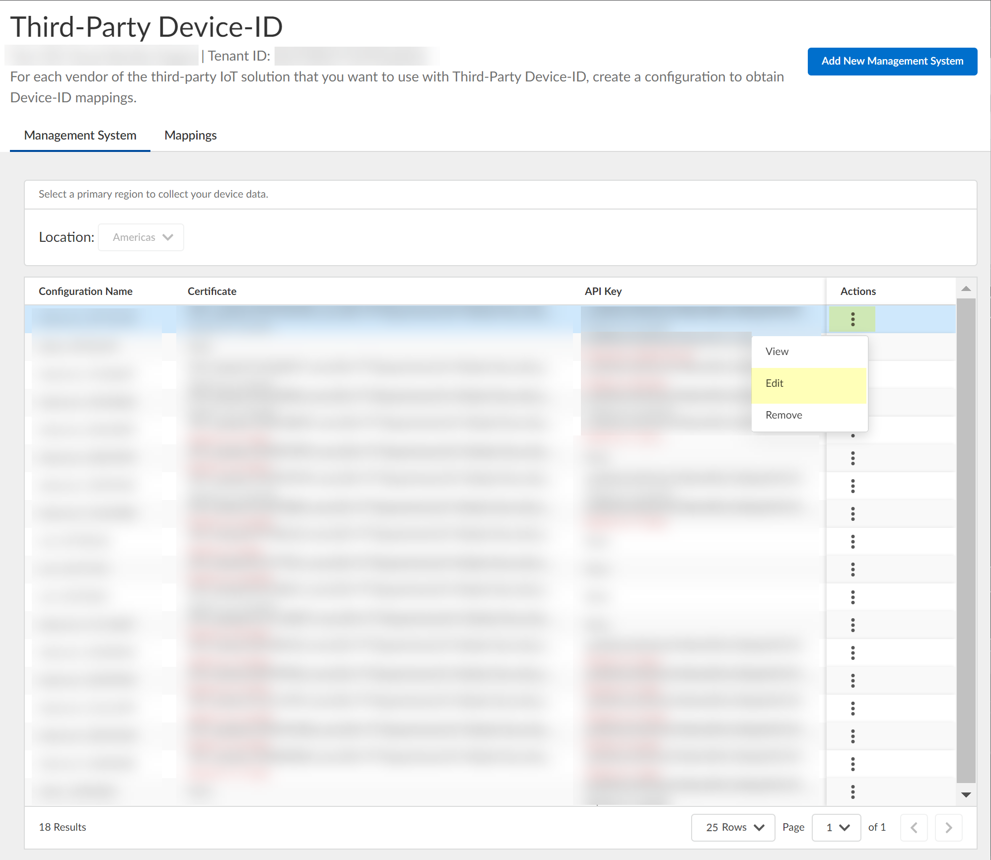 Screenshot of Management Systems tab