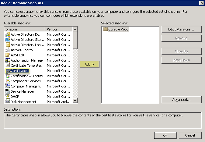 MMC Select Certificates