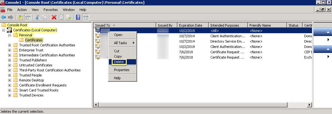 MMC Personal Certificates Store