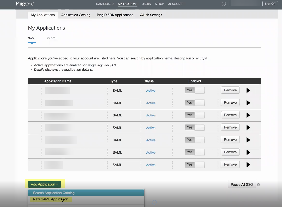 PingOne Add SAML App