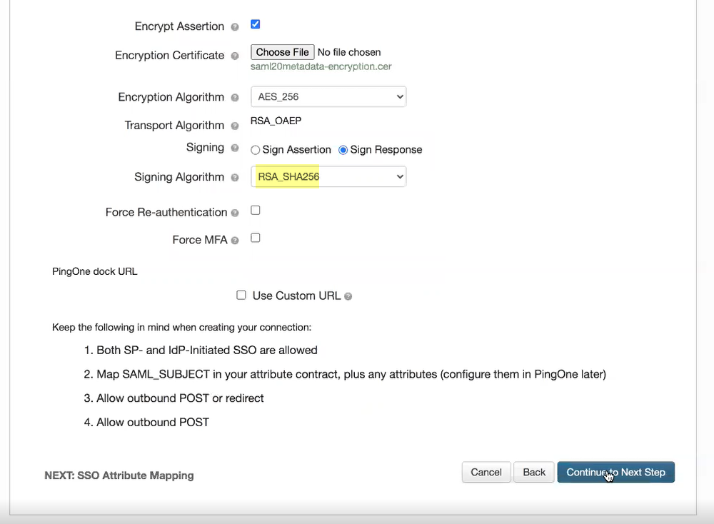 PingOne Signing Algorithm