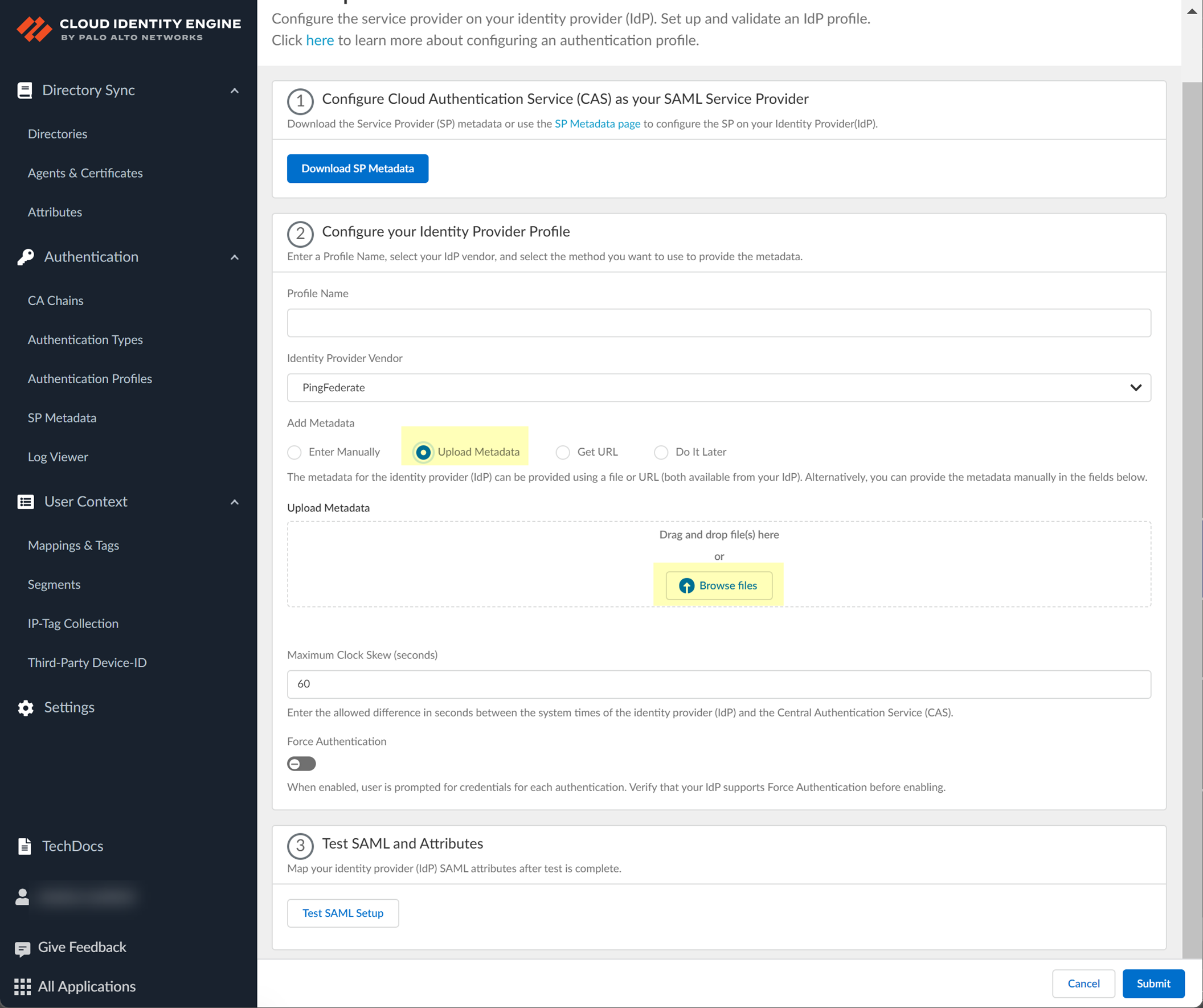 CIE Upload PingFed Metadata