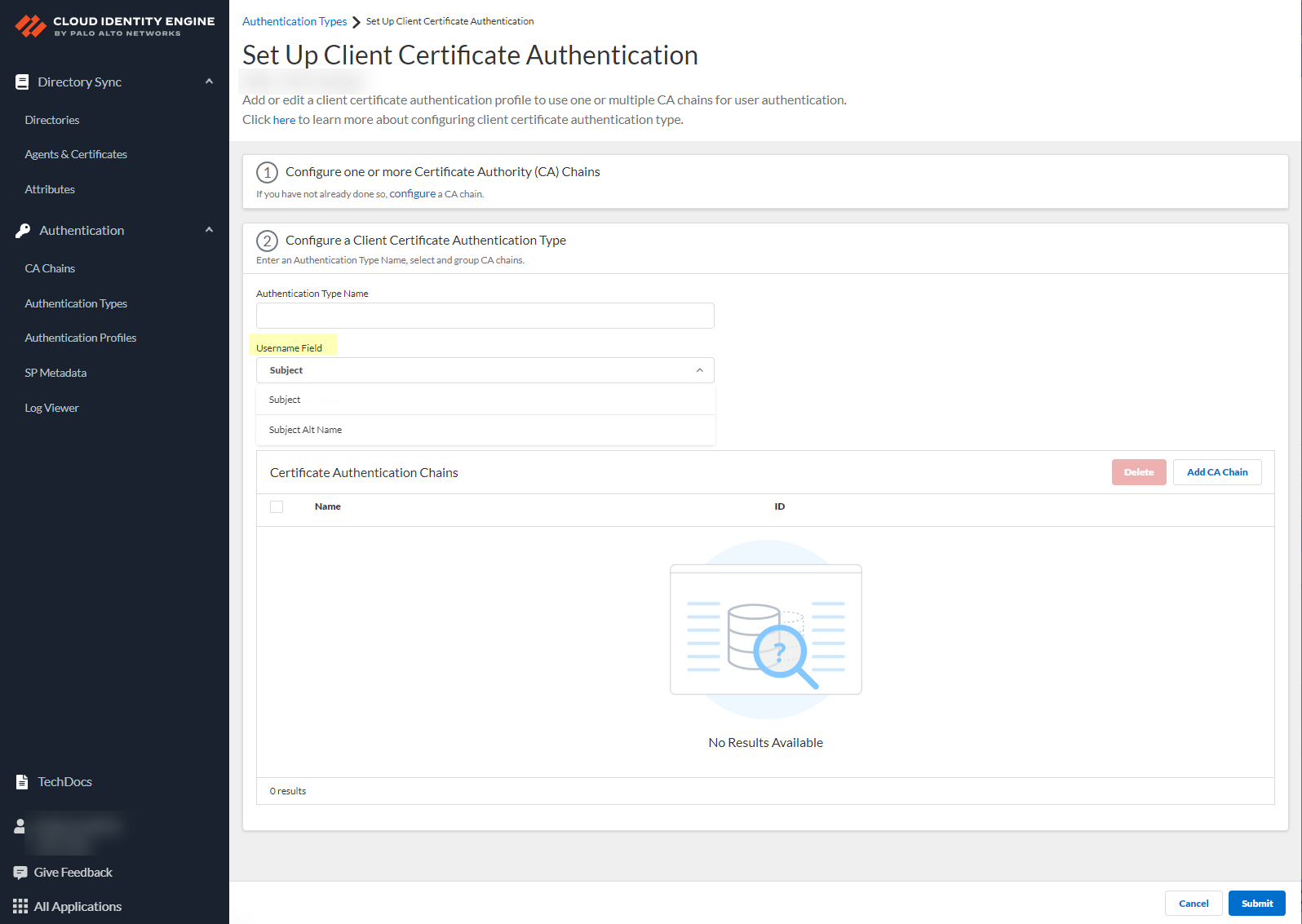 CIE Client Cert Username Field