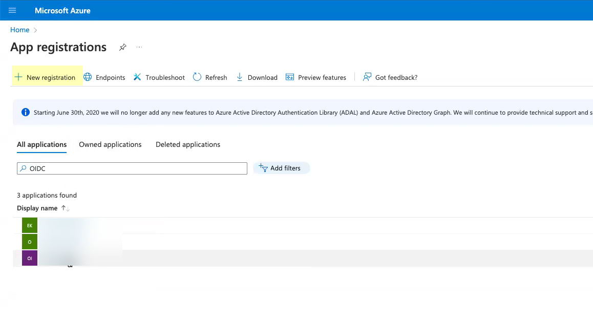 Azure New Registration