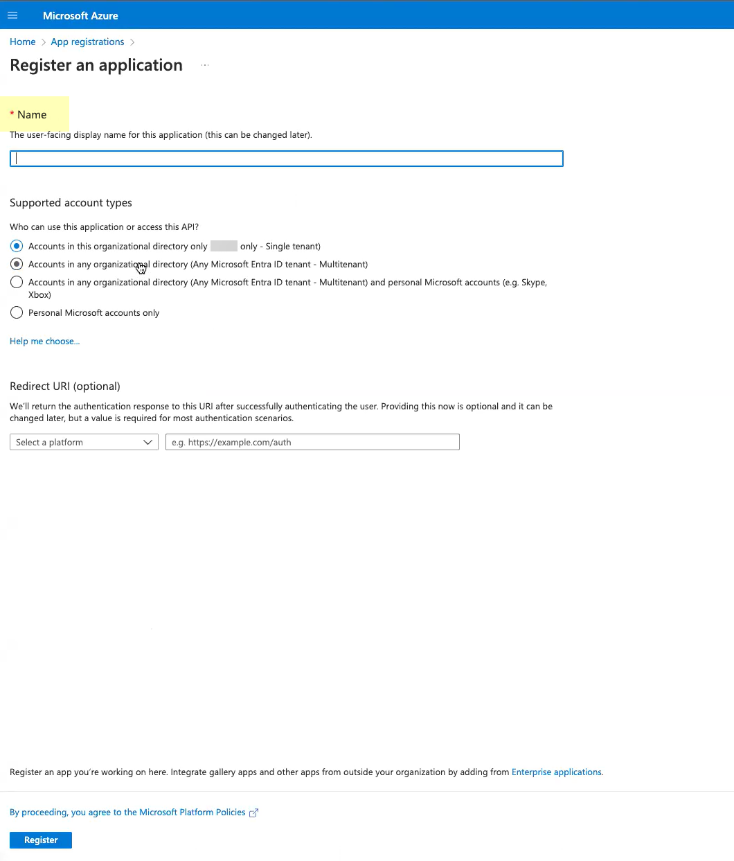 Azure Register OIDC App Name
