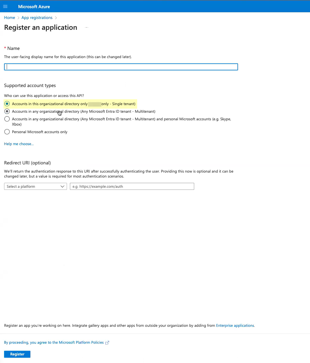 Azure Register OIDC Account Type