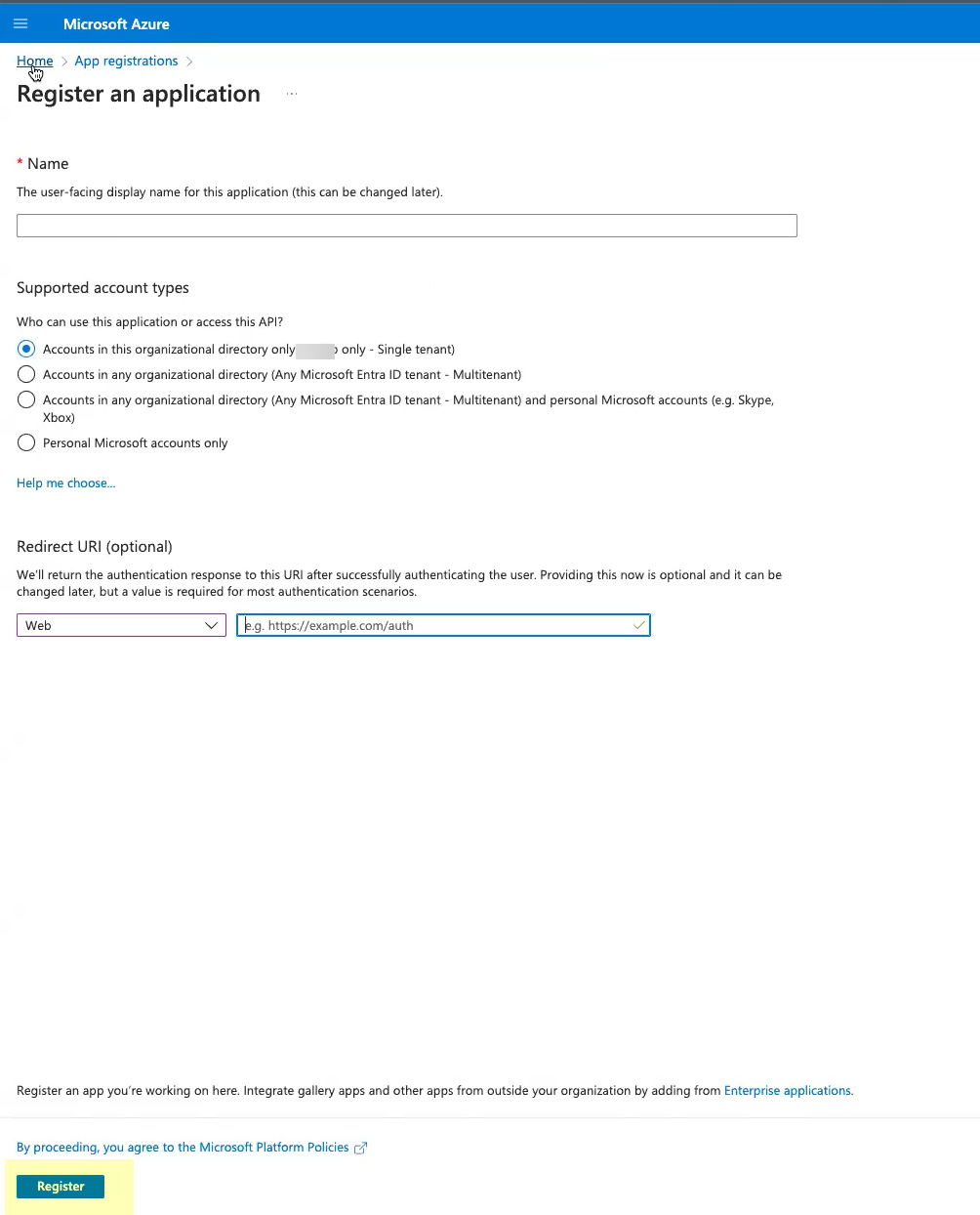 Azure Register OIDC Submit