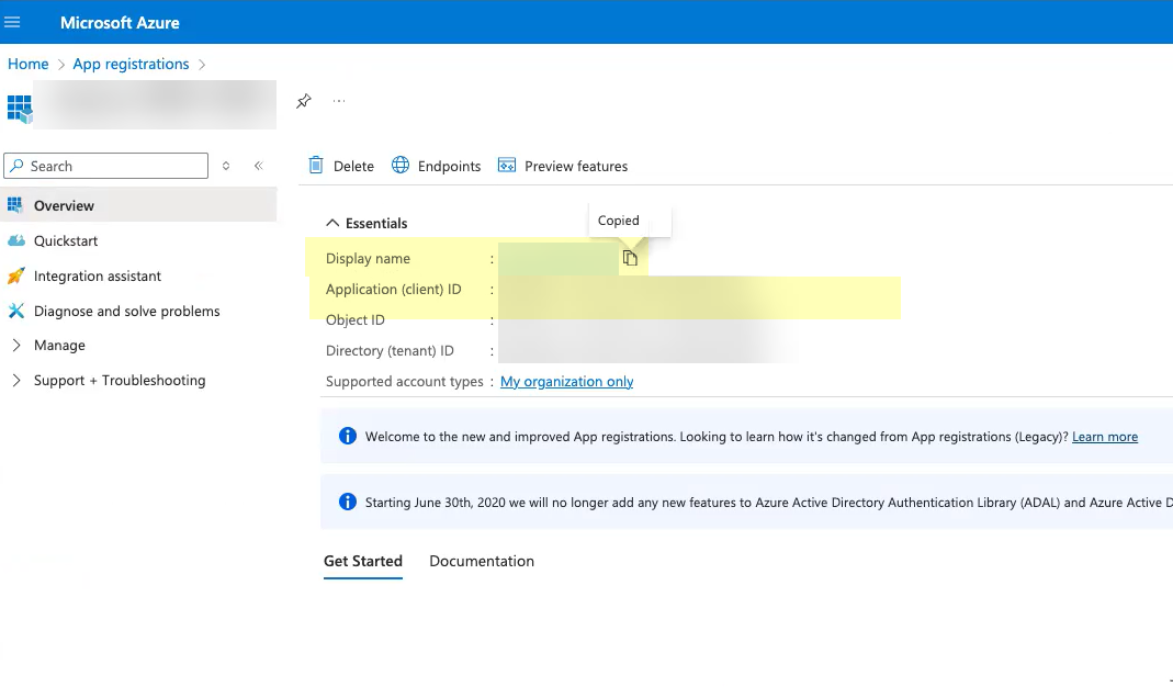 Azure Copy Client ID