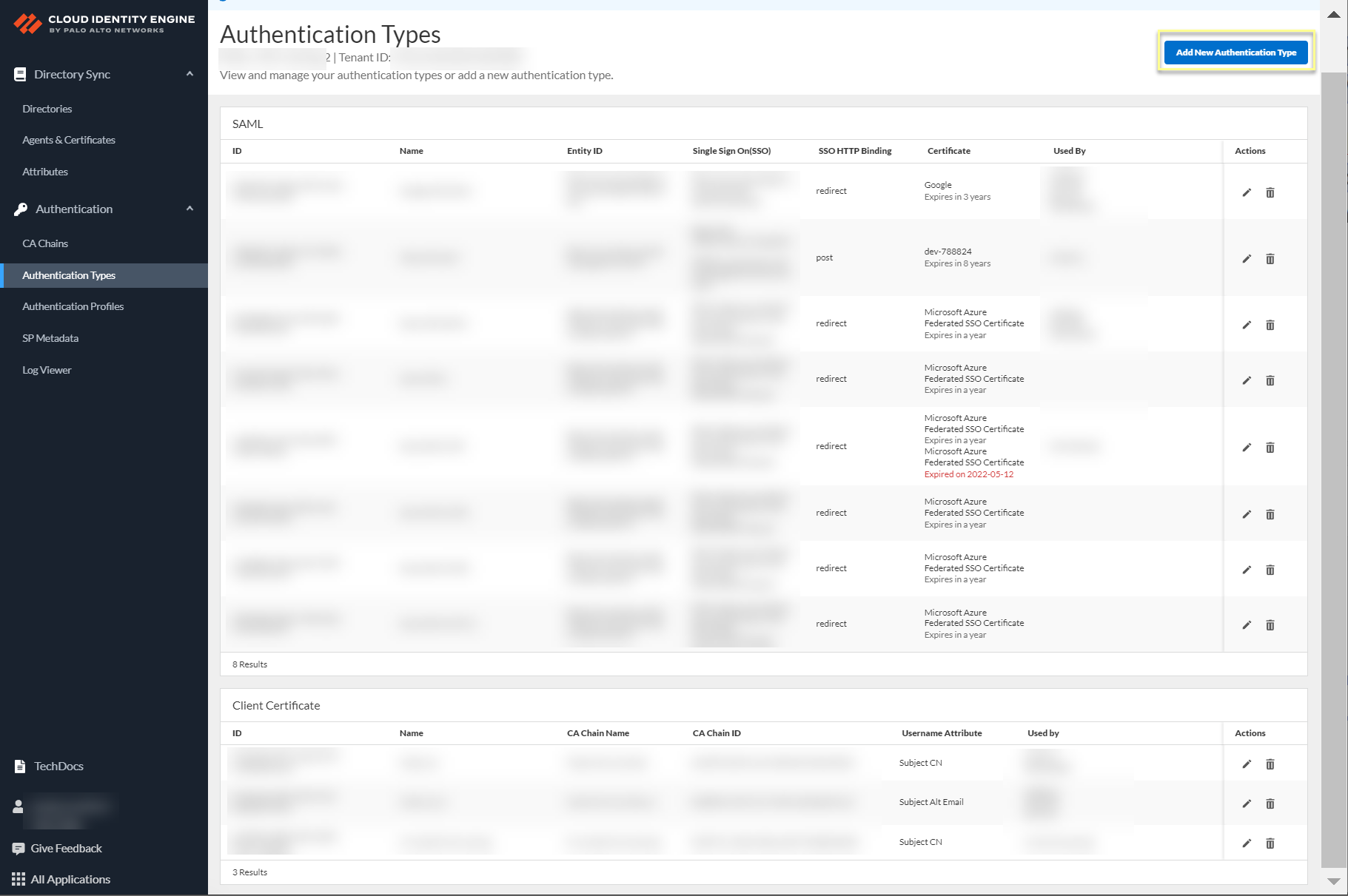 Screenshot of Add New Authentication Type