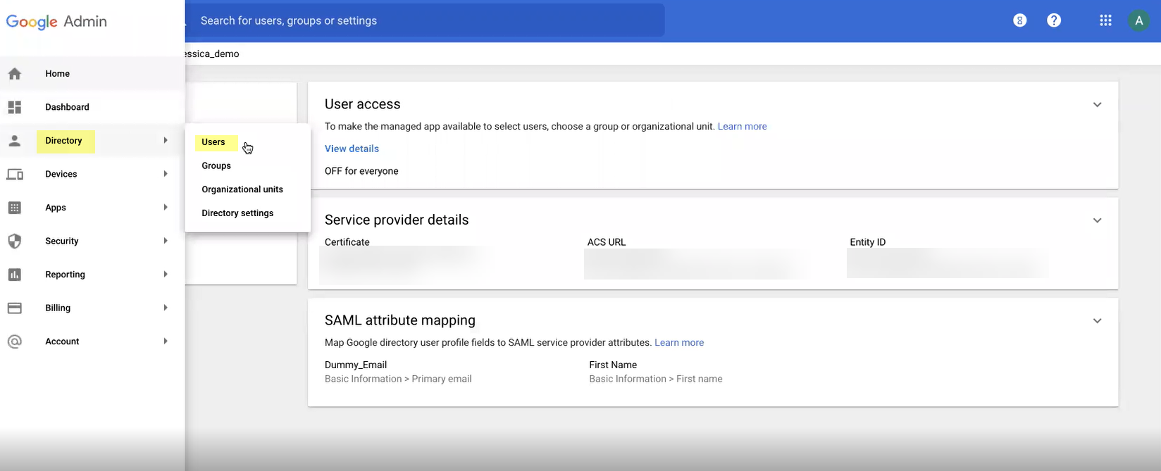 Screenshot of Users list in Google Admin