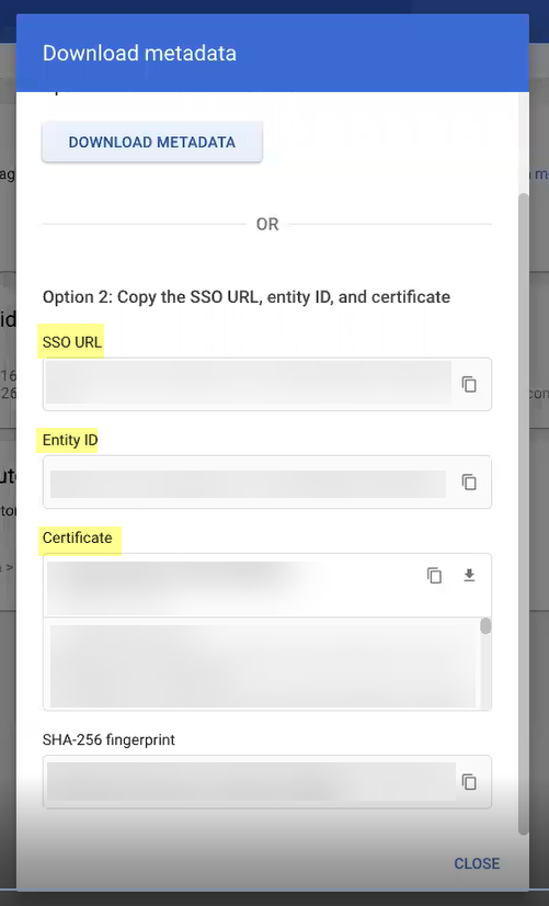 Screenshot of manual metadata entry fields