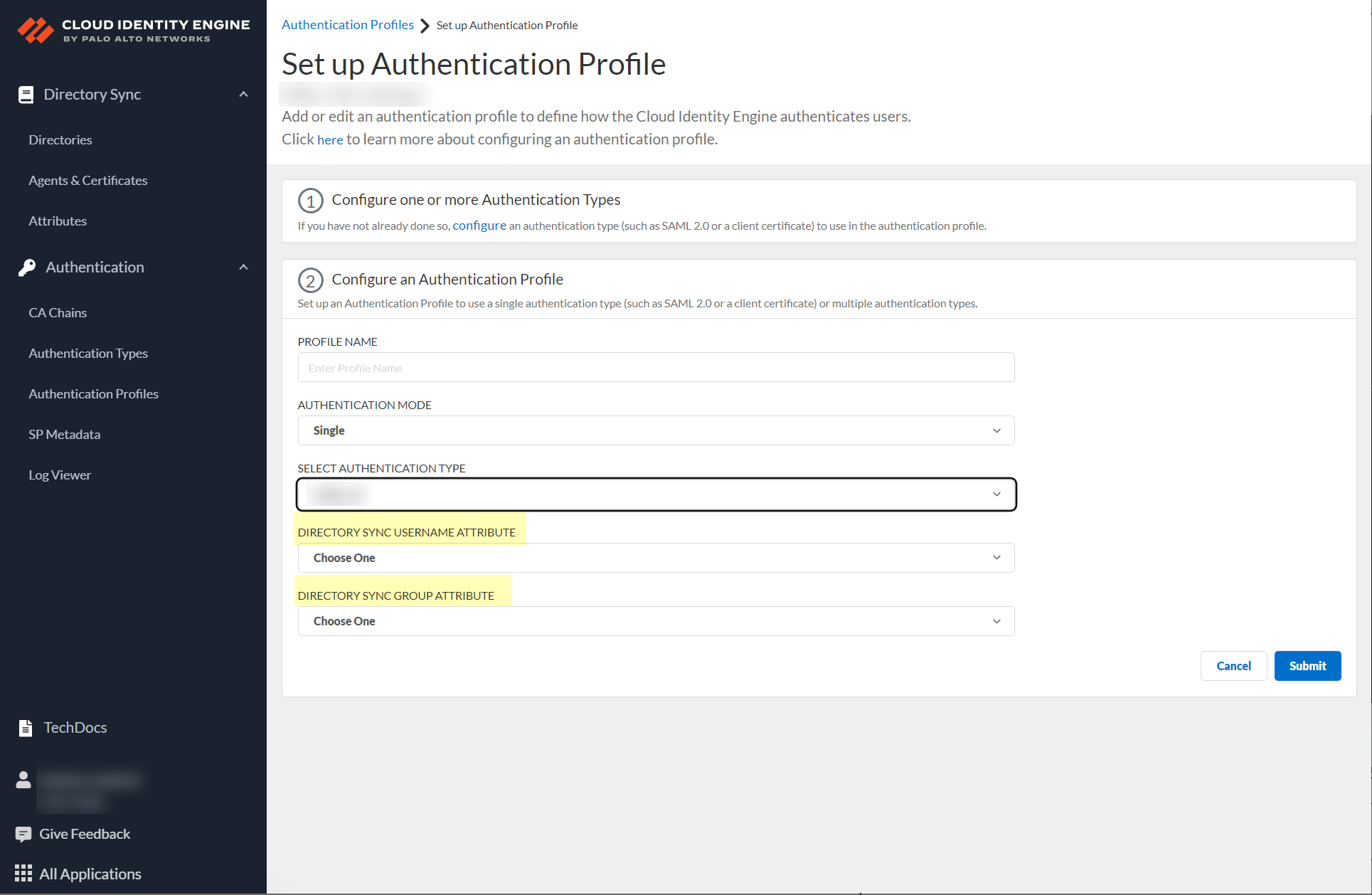 Screenshot of Directory Sync Attributes