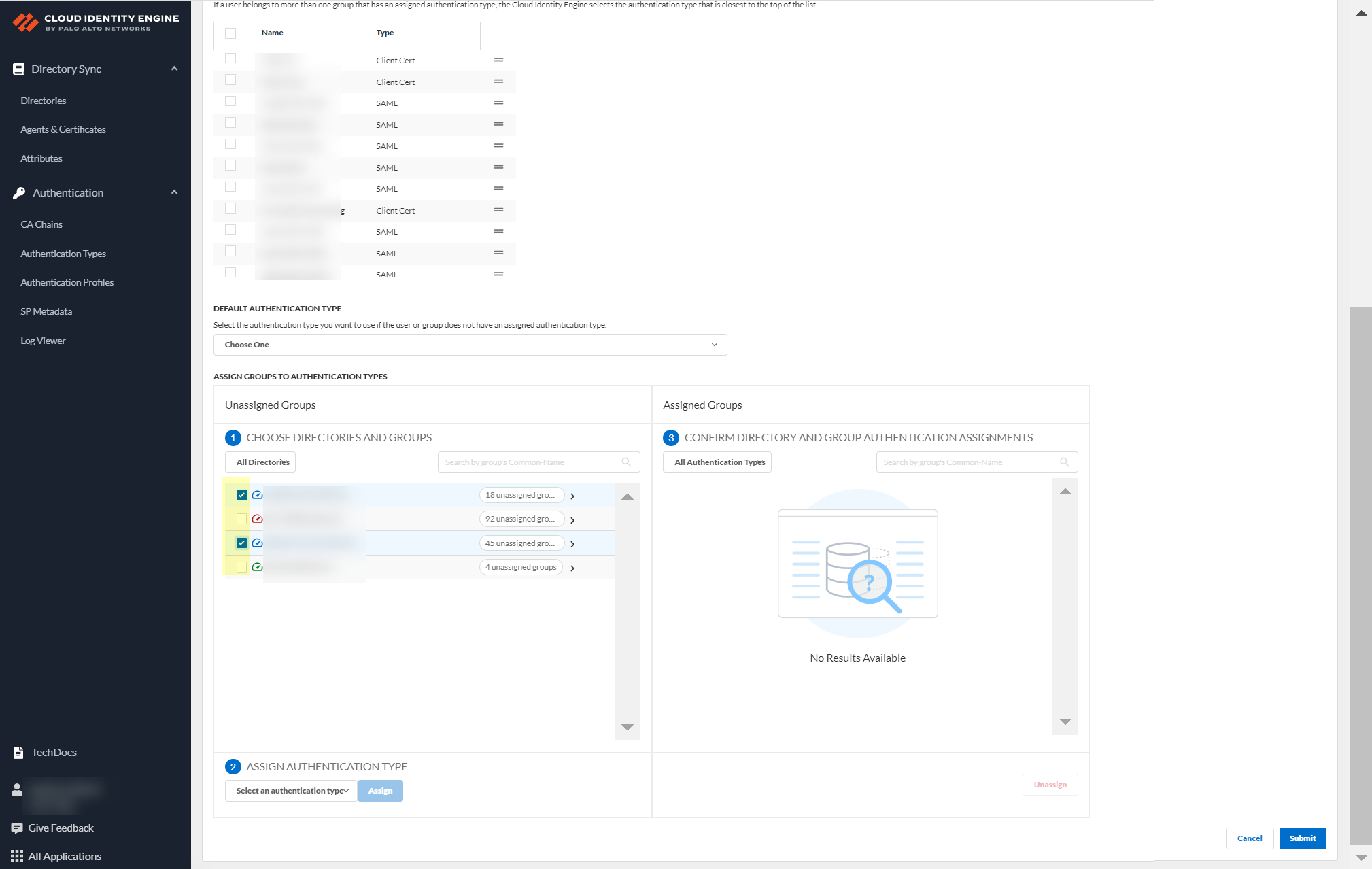Screenshot of selecting groups