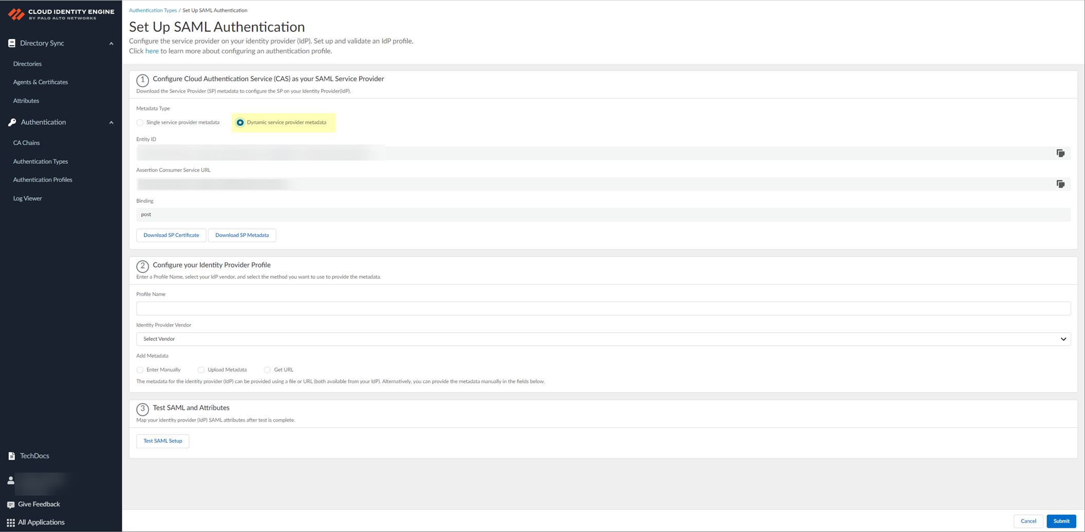 Screenshot of Dynamic service provider metadata