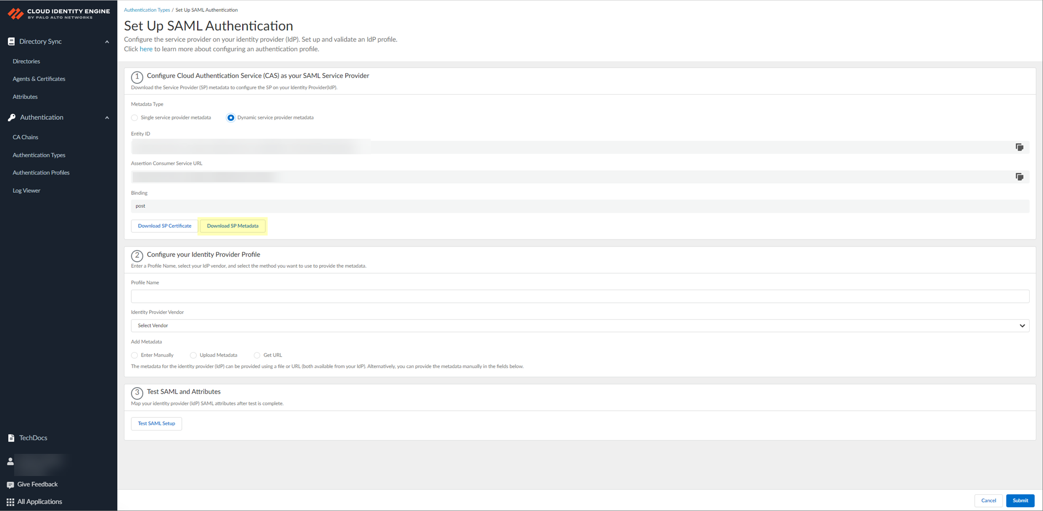 Screenshot of SP Metadata info in CIE
