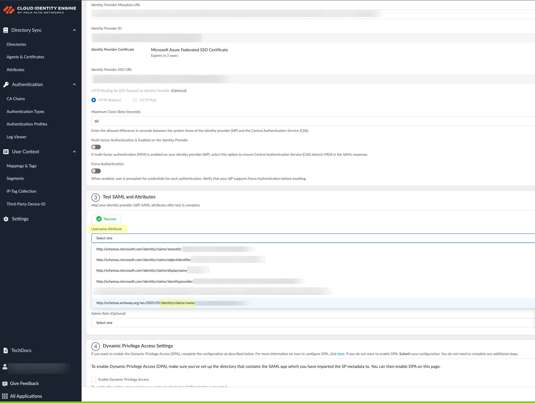 Screenshot of IdP Metadata URL field
