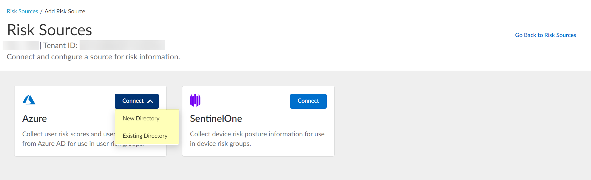 Screenshot of Azure risk source configuration