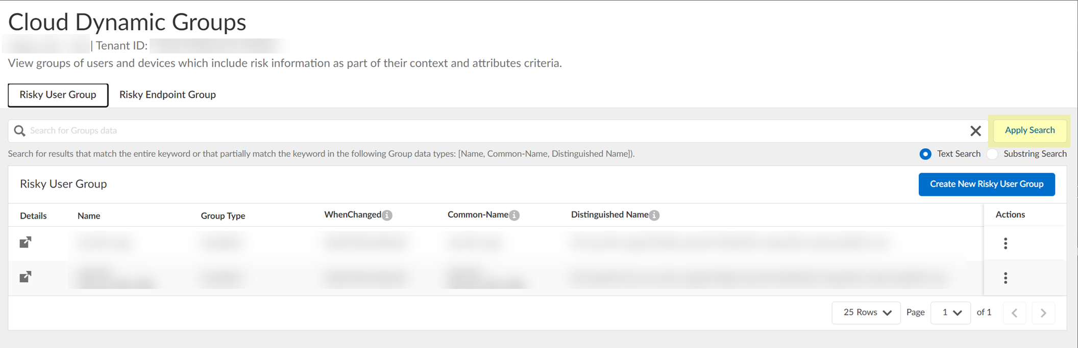 Screenshot of search bar for groups