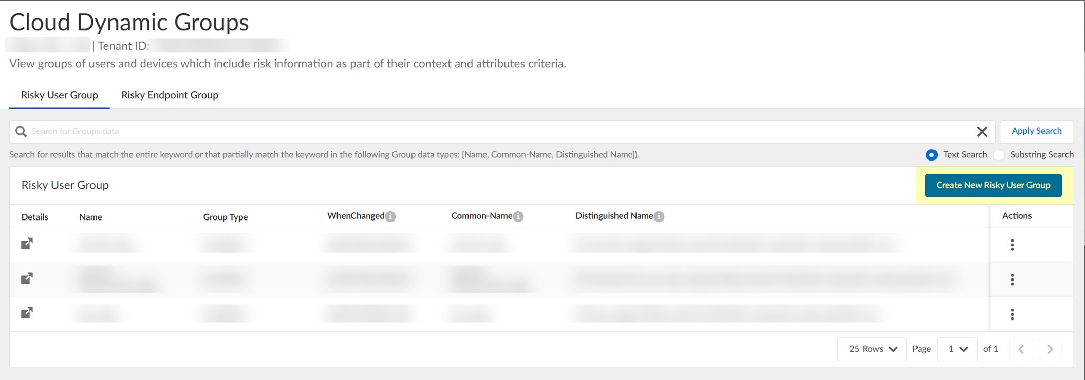 Screenshot of Create New Risky User Group button