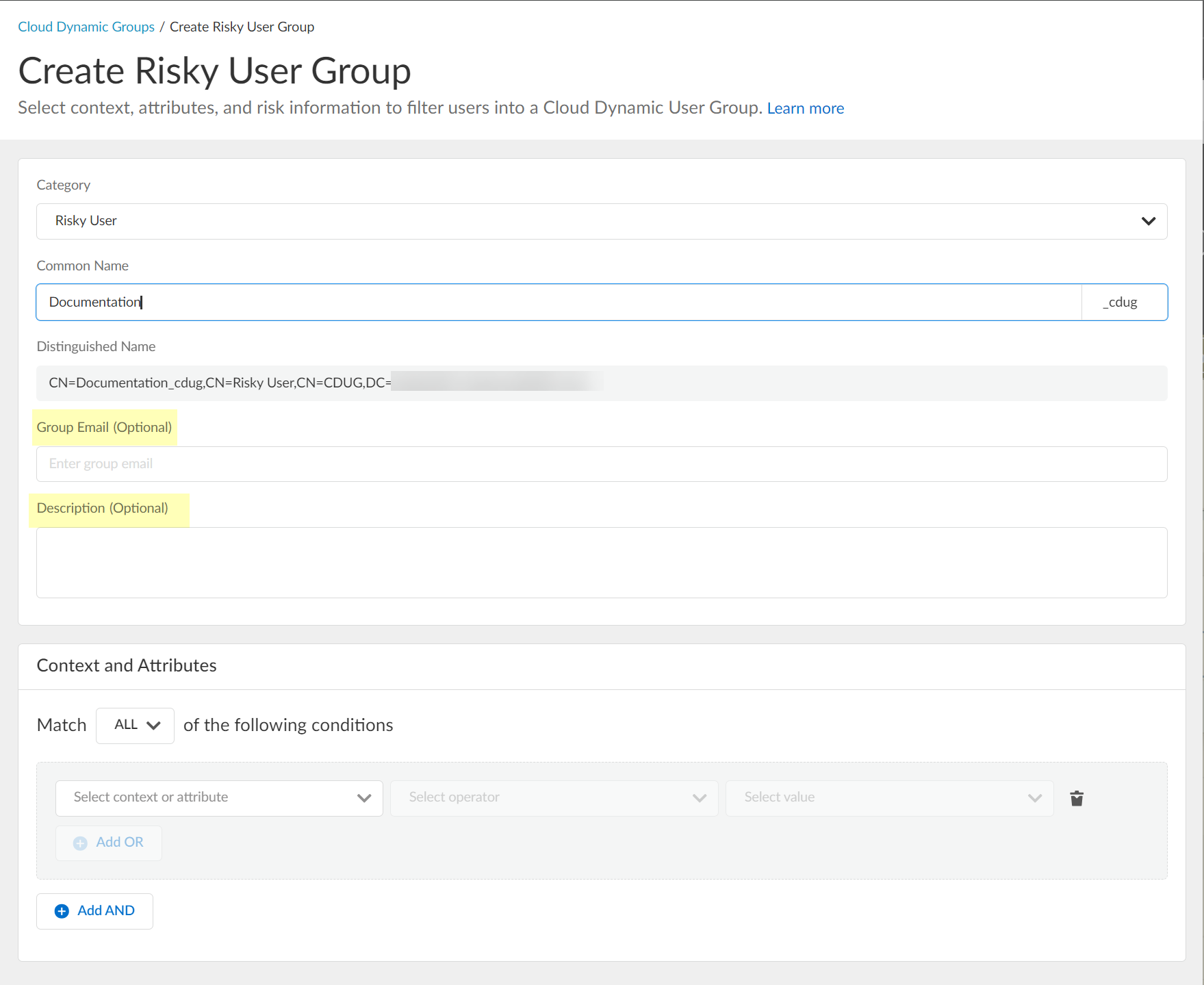 Screenshot of Group Email and Description