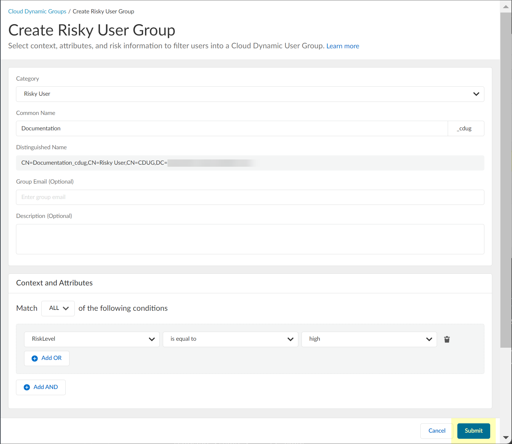 Screenshot of Submit button