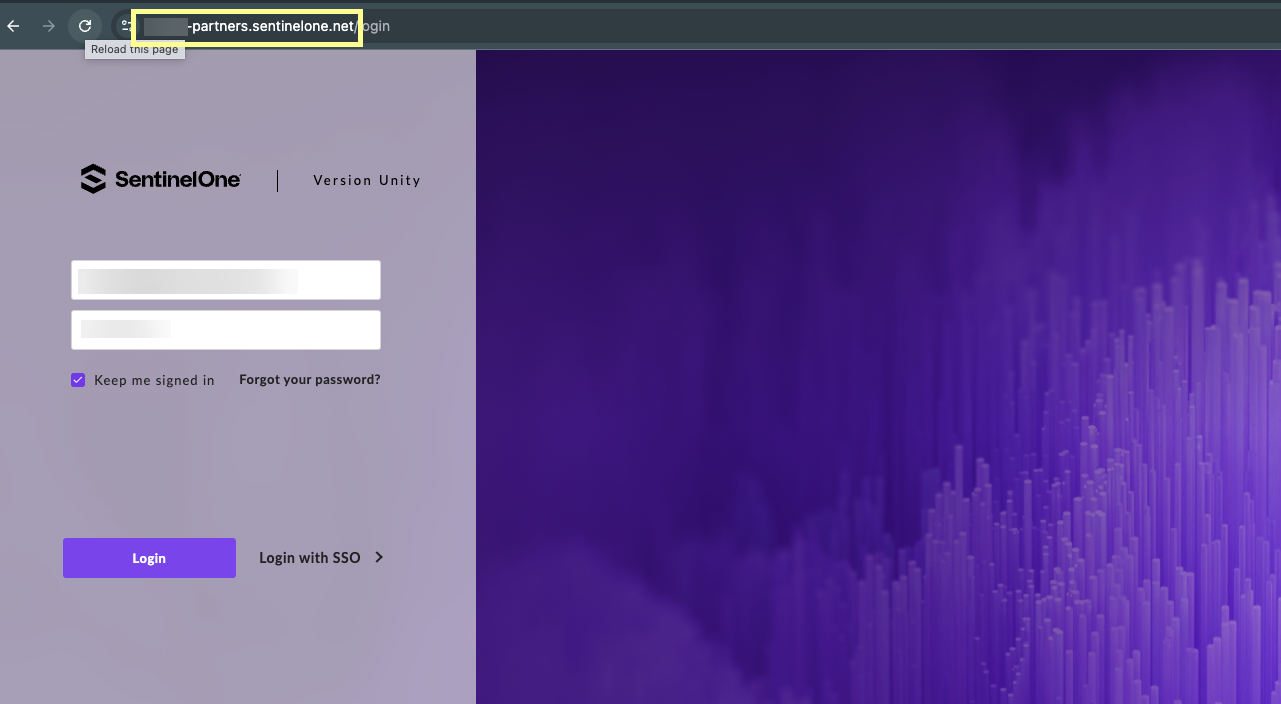 Screenshot of SentinelOne login URL
