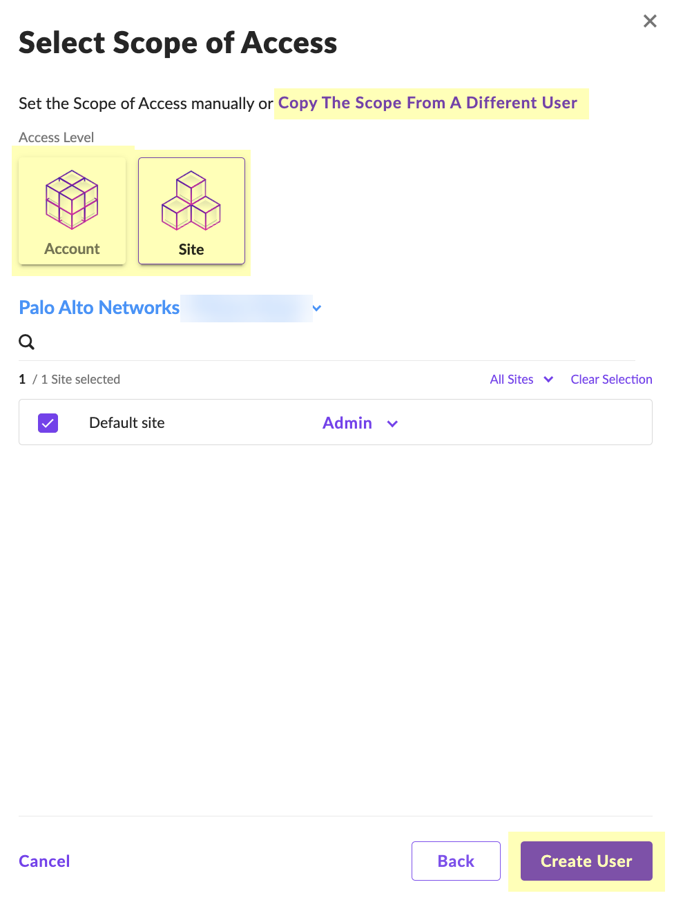 Screenshot of Select Scope of Access