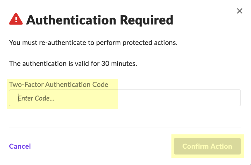 Screenshot of 2FA confirmation