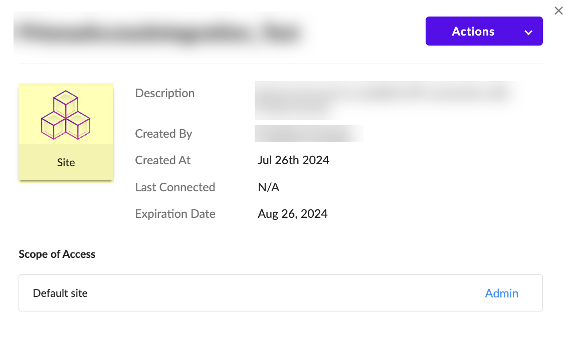 Screenshot of Site button