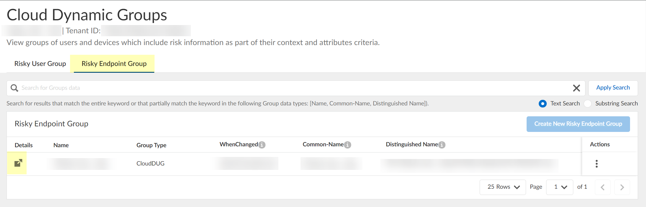 Screenshot of Risky Endpoint Groups