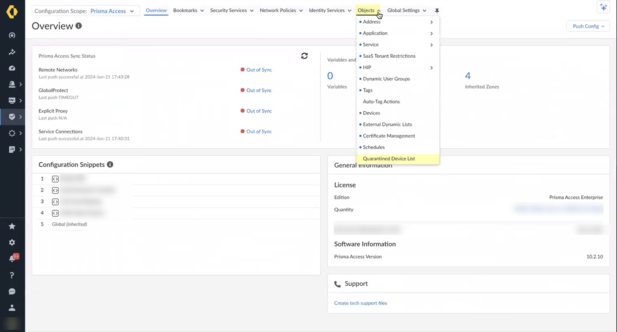 Screenshot of Quarantined Device List