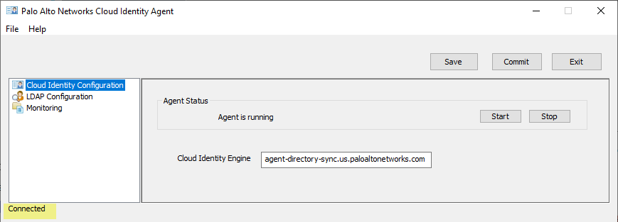 Screenshot of Agent Connection Status