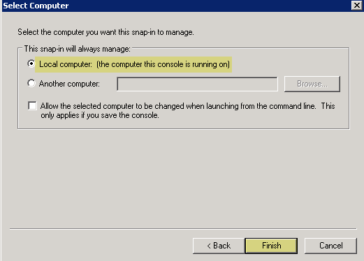 Screenshot of Local Computer option