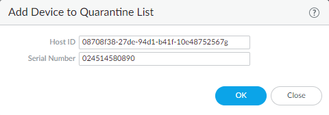 Add Device to Quarantine dialog
