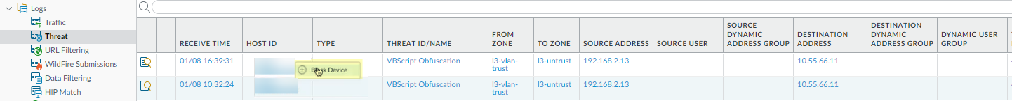 Block Device option in log view