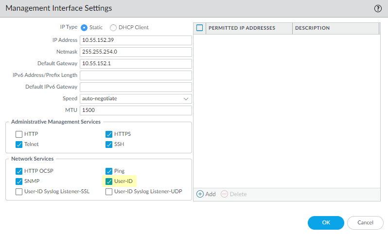 Enable User-ID Service on Management Interface