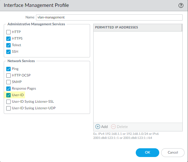 Enable User-ID Service in Interface Management Profile